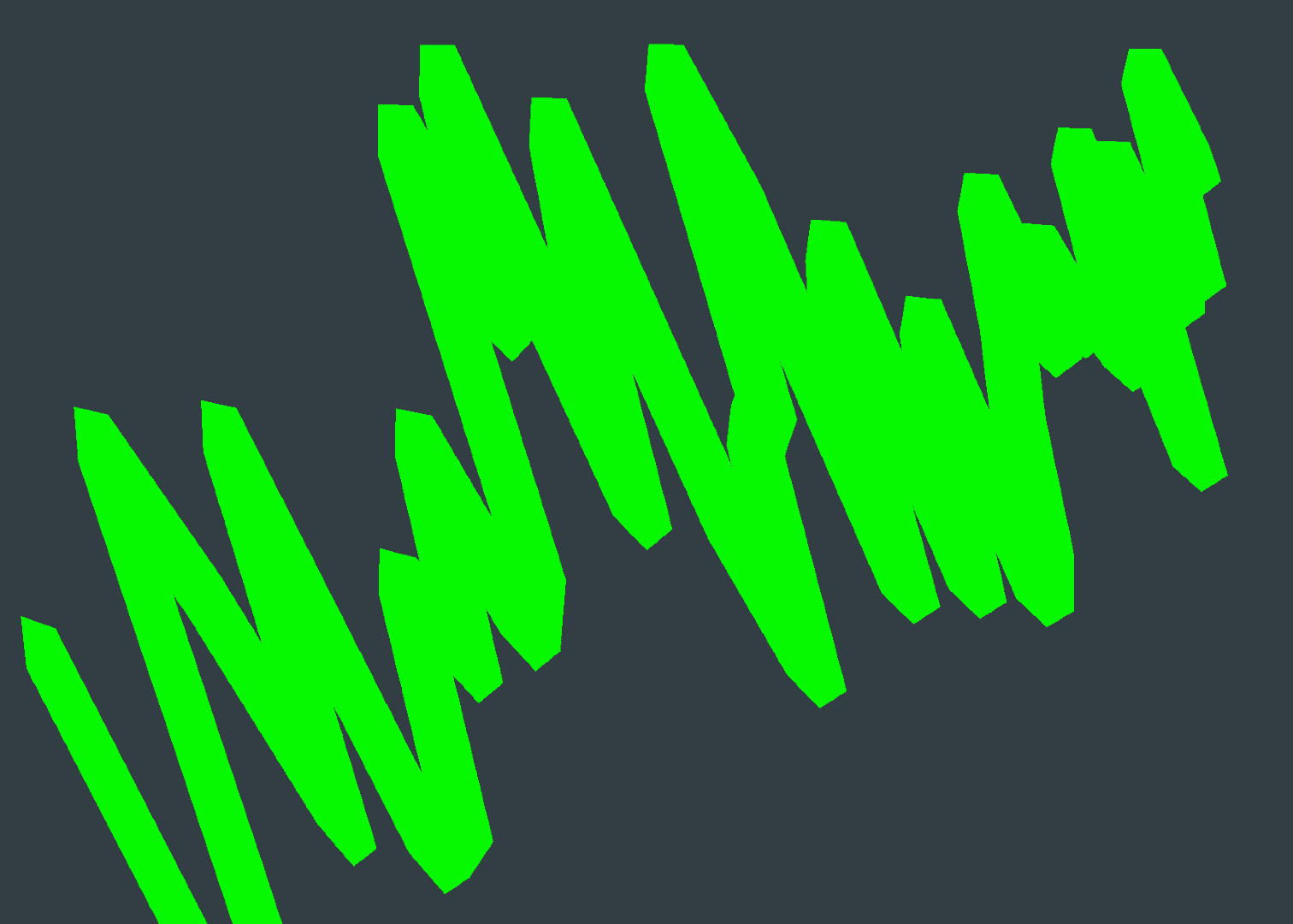 A 3D oscilloscope visualization depicting an audio waveform as a green pipe mesh.