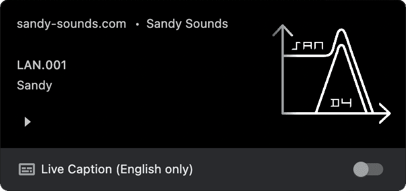 Screenshot of the Google Chrome web browser's media player UI playing one of the audio tracks from the Sandy Sounds website.